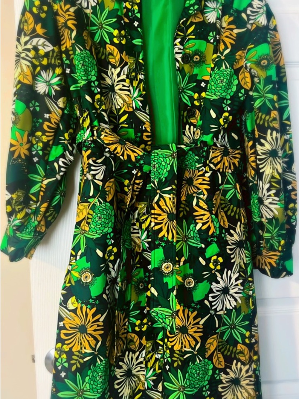 INC International Concepts Green Black Yellow Floral Trench Coat
